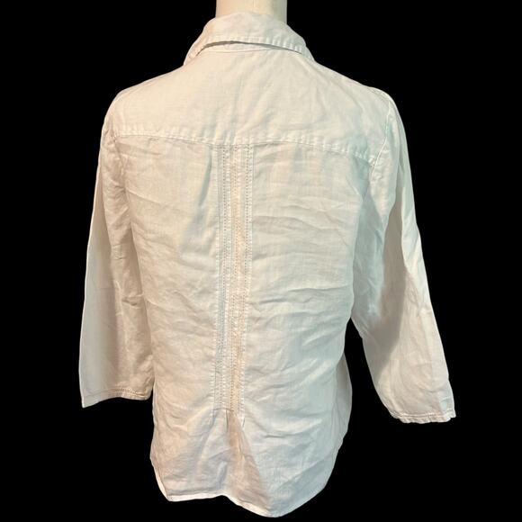 Saint Tropez West 100% Linen Size Med White Tunic Crochet V Neck Boho Chic Beach - Picture 10 of 10